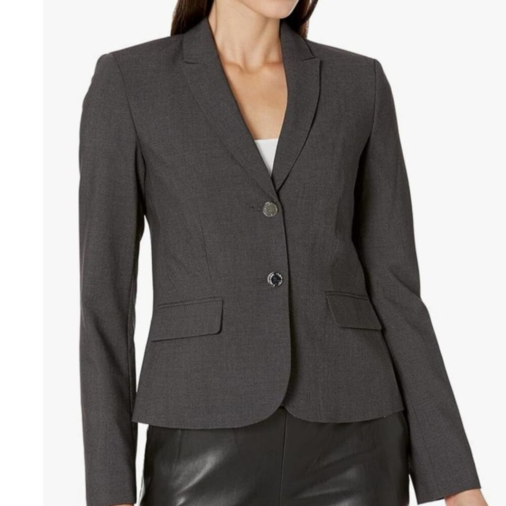 Calvin Klein Blazer Two Button Lux Blazer Dark Charcoal Gray 2 Lined Officerwear